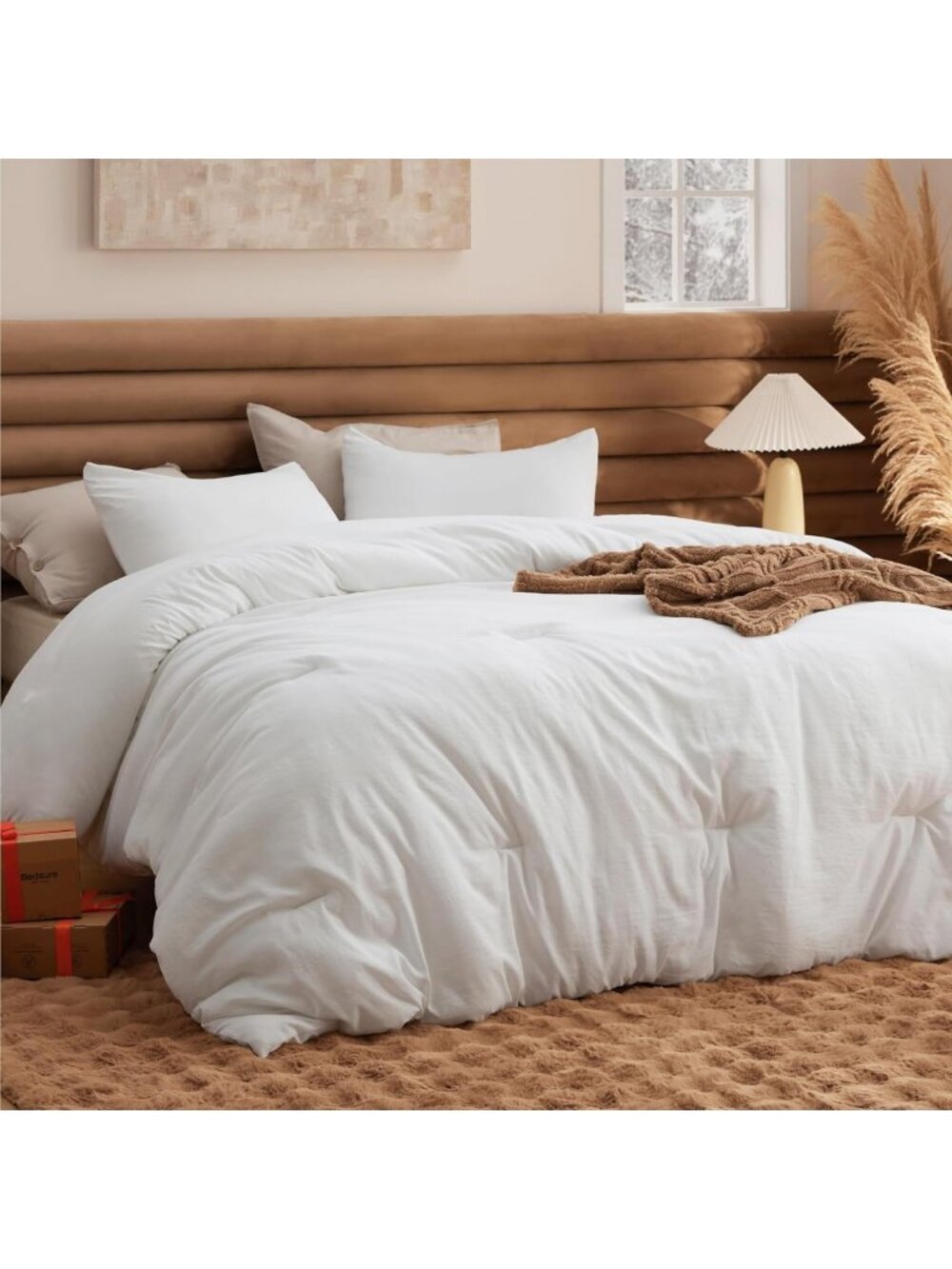 Cozy Queen Comforter Set - Soft Prewashed 3-Piece Bedding in White, 90"x90